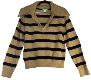 On 34th Tan Black Striped Quarter Zip Turtle Neck Sweater Size M